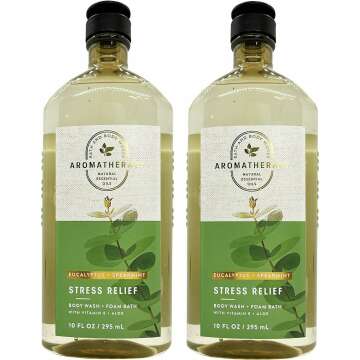 Bath and Body Works 2 Pack Aromatherapy Stress Relief Eucalyptus & Spearmint Shower Gel. 10 Oz.
