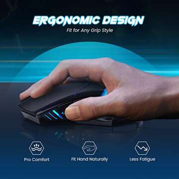 T-DAGGER Wireless Gaming Mouse- USB Cordless PC Accessories Computer Mice with LED Backlit, Ergonomic Gamer Laptop Mouse with 7 Silent Buttons, 5 Adjustable DPI Plug & Play for PC