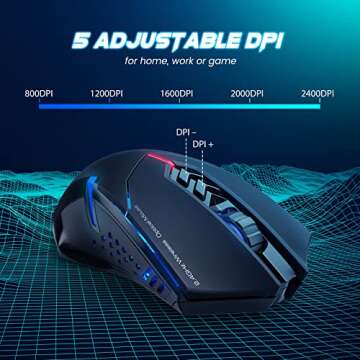 T-DAGGER Wireless Gaming Mouse- USB Cordless PC Accessories Computer Mice with LED Backlit, Ergonomic Gamer Laptop Mouse with 7 Silent Buttons, 5 Adjustable DPI Plug & Play for PC