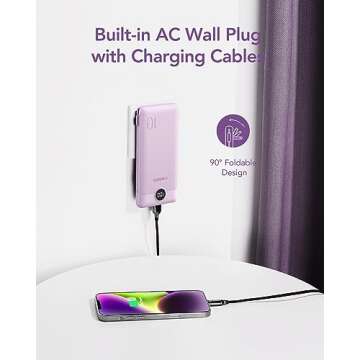 VEGER Portable Charger for iPhone Built in Cables and Wall Plug, 10000mah Slim Fast Charging USB C Power Bank, Travel Essential Battery Pack Compatible with iPhones, iPad, Samsung More Devices(Purple)