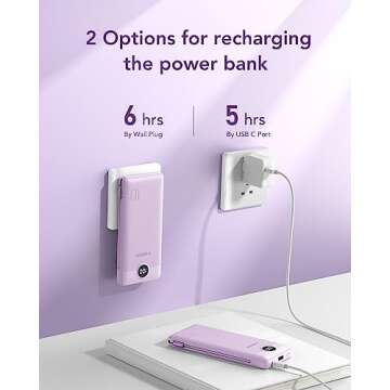 VEGER Portable Charger for iPhone Built in Cables and Wall Plug, 10000mah Slim Fast Charging USB C Power Bank, Travel Essential Battery Pack Compatible with iPhones, iPad, Samsung More Devices(Purple)