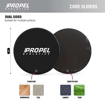 PROPEL ATHLETICS | Set of 2 Premium Core Sliders with Free Workout Video & Travel Bag | Dual Sided for Hardwood or Carpet | Ab Workout Equipment | Gliding Discs | Sliders for Working Out