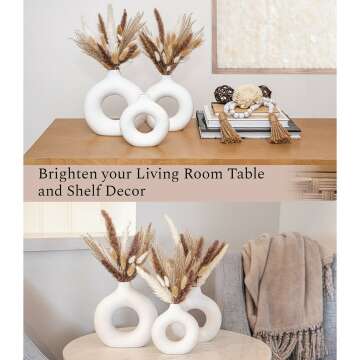 White Ceramic Vases with Pampas Grass for Home Decor