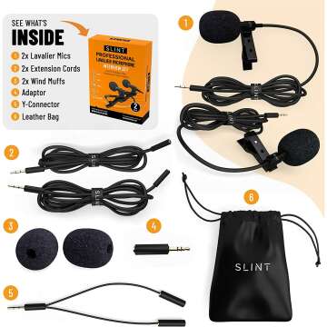 SLINT Lapel Microphone 2 Pack- Clip-On Microphones with Omnidirectional Condenser