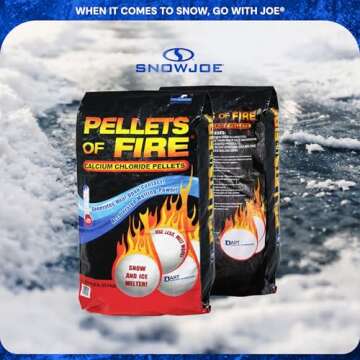 Snow Joe Pellets of Fire 99% Pure Calcium Chloride Pellets, Ice Melter for Driveways, Sidewalks, & Concrete, 50 Pounds