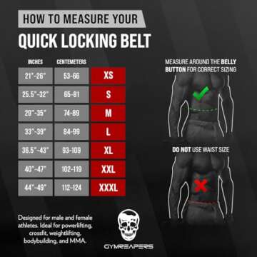 Gymreapers Quick Locking Weightlifting Belt for Bodybuilding, Powerlifting, Cross Training - 4 Inch Neoprene with Metal Buckle - Adjustable Olympic Lifting Back Support (Black, Medium)