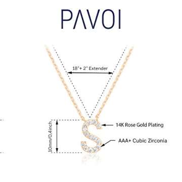 PAVOI 14K Rose Gold Plated Cubic Zirconia Initial Necklace | Letter Necklaces for Women | S Initial