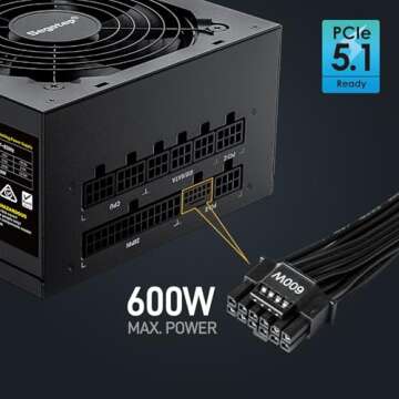 Segotep 750W Power Supply, 80 Plus Gold Full Modular PCIe 5.1 & ATX 3.1 Gaming PSU for NVIDIA RTX 20/30/40 Series & AMD GPU, 120mm Silent FDB Fan, 100% Japanese Original Electrolytic Capacitors