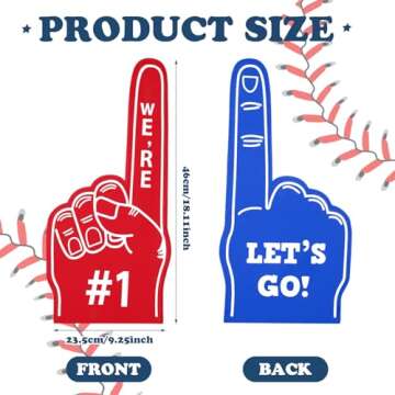 Wettarn 6 Pack 18 Inch Giant Foam Finger We're Number 1 Foam Hand Baseball Foam Fingers Foam Fan Finger Cheerleading for Sports Celebration Pom Poms Noise Maker for Sporting Events (Red Blue)