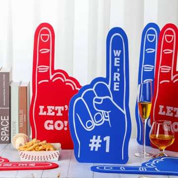 Wettarn 6 Pack 18 Inch Giant Foam Finger We're Number 1 Foam Hand Baseball Foam Fingers Foam Fan Finger Cheerleading for Sports Celebration Pom Poms Noise Maker for Sporting Events (Red Blue)