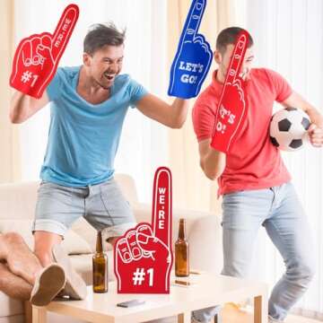 Wettarn 6 Pack 18 Inch Giant Foam Finger We're Number 1 Foam Hand Baseball Foam Fingers Foam Fan Finger Cheerleading for Sports Celebration Pom Poms Noise Maker for Sporting Events (Red Blue)