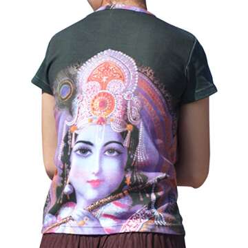 RaanPahMuang Brand Hindu Lord Krishna with Flute Ladies T-Shirt, Large Multi-Colored