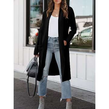 ANRABESS Women's Long Cardigan Sweater 2024 Fall Fashion Casual Oversized Knit Open Front Coatigan Jacket Coat Trendy Outfits Black X-Small