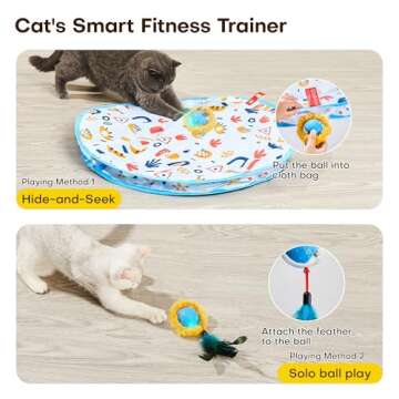 Potaroma Interactive Cat Toys, Fast Rolling Ball in Play Mat, Automatic Motion Activated Moving Ball Hide and Seek Game for Indoor Exercise Kicker, 28 Inch Play Mat