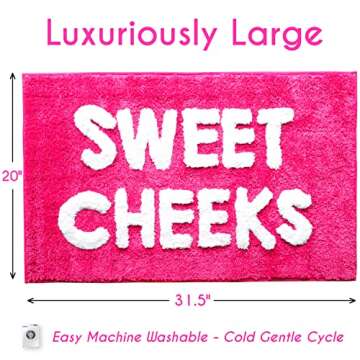 Sweet Cheeks Bath Mat Hot Pink Blush Cute Bathroom Rugs for Girls Hello Gorgeous Peach Coral Beautiful Funny Shower Fun Bathroom Decor Non-Slip Washable Kids Women