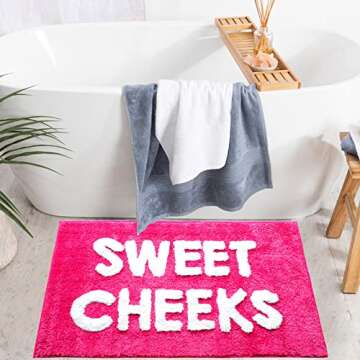 Sweet Cheeks Bath Mat Hot Pink Blush Cute Bathroom Rugs for Girls Hello Gorgeous Peach Coral Beautiful Funny Shower Fun Bathroom Decor Non-Slip Washable Kids Women