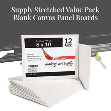 Academy Art Supply Canvases Panels 8 x 10 inch - 100% Cotton Artist Blank Canvas Board for Painting, Pre-gessoed, Primed, Acid-Free Blank Canvas, Perfect for Acrylic and Oil Painting, Pack of 12