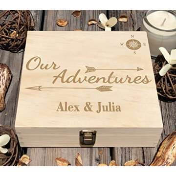 Our Adventures Box, 8.5 in x 8 in x 2.5 in, Wooden Box, Keepsake Box, Memory Box, Gift box, 5th Anniversary Gift, Unique Gift Ideas, Travel, Wooden Anniversary Gift (Custom Engraving)