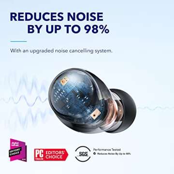 Soundcore by Anker Space A40 Auto-Adjustable Active Noise Cancelling Wireless Earbuds, Reduce Noise by Up to 98%, 50H Playtime, Hi-Res Sound, App Customization, Wireless Charge (Renewed)