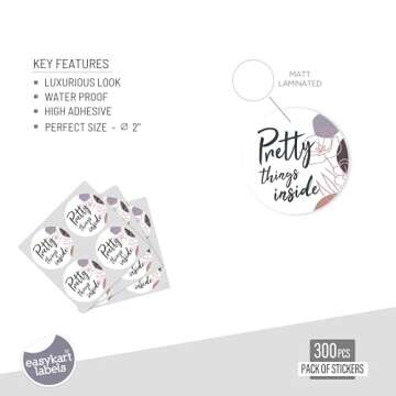 easykart labels 300 Pretty Things Inside Sticker Labels | White Background with Flowers Design | 2" Inch Round | Highly Recommended for Small Business Owners