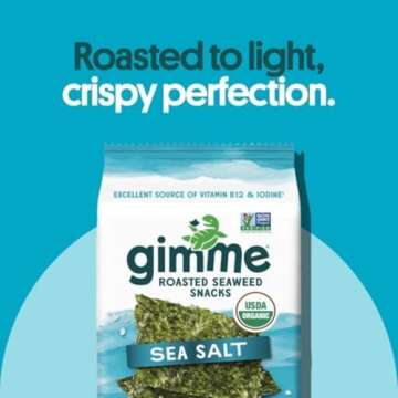 Gimme Seaweed - Sea Salt - 6 Count - Organic Roasted Seaweed Sheets - Keto, Vegan, Gluten Free - Great Source of Iodine & Omega 3’s - Healthy On-The-Go Snack for Kids & Adults