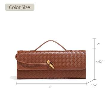 JYG Woven Handbag for Women Fashion Evening Shoulder Bag PU Leather Handmade Clutch Purse Brown Casual Crossbody Bags 2024