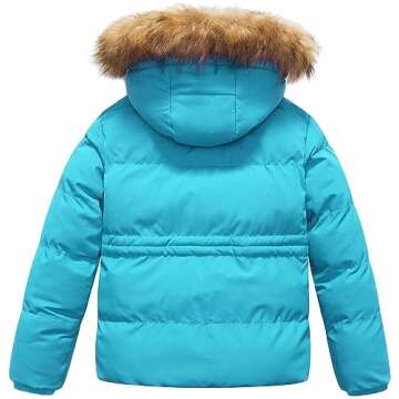 CREATMO US Girl's Kids Metallic Shiny Jacket with Detachable Fur Collar Warmth Winter Outerwear