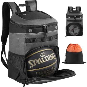 Large Basketball Bag Backpack for Men Women Kids Basketball Bookbag with Ball Compartment Shoes Bag 35L Capacity Boys Girls Soccer Ball Bag Gym Backpack Fit Volleyball Football Sports Travel School