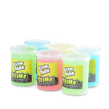 Kicko Glow in The Dark Slime Kit - 6-Pack Slime Toy for Kids in 4.5-Inch Can - Glowing Neon Colors in Green, Blue, Orange, Yellow - Fun Kid Slime as Party Favors, Goody Bag Fillers, or Birthday Gifts