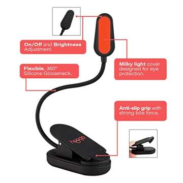 hooga Red Book Light, Rechargeable Clip On 625nm LED Light for Reading in Bed. No Blue Light Emitted, Eye Care Light for Strain-Free, Healthy Eyes. Gift for Students, Kids, Travel, Nursing, Studying.