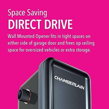 Chamberlain Smart Garage Door Opener - Wall Mounted with Battery Backup - Bright LED Lighting - myQ Smartphone Controlled Ultra Quiet Space Saving Direct Drive, Model RJO70, Black