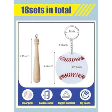 Taiyin 18 Set Large Size Baseball Softball Acrylic Keychain Bulk for Sublimation Vinyl Sticker DIY Christmas Tree Ornaments(White,Baseball)