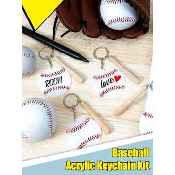 Taiyin 18 Set Large Size Baseball Softball Acrylic Keychain Bulk for Sublimation Vinyl Sticker DIY Christmas Tree Ornaments(White,Baseball)