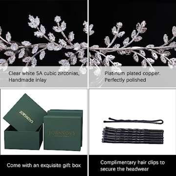 Jorsnovs Fashion Bridal Headpieces for Wedding Bride Hair Accessories Cubic Zirconia Headbands for Women CZ Birthday Gifts