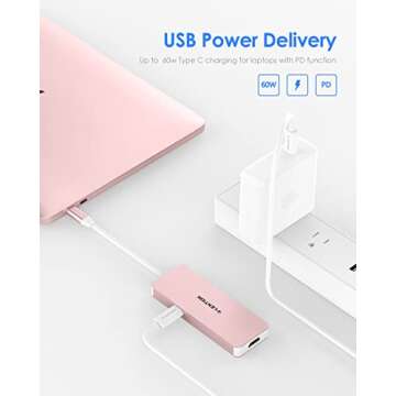 LENTION USB C Hub with 4K HDMI, SD/Micro SD Card Reader, USB 3.0, USB 2.0 and Charging Compatible 2023-2016 MacBook Pro, New Mac Air/Surface, More, Stable Driver Certified Adapter (CB-C17, Rose Gold)