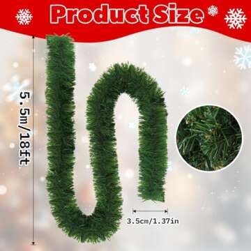 Christmas Garland, 54 Ft Garland for Christmas Decorations, 3 Strands Artificial Pine Garland Soft Greenery Garland for Holiday Wedding Party,Outdoor/Indoor Use