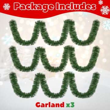 Christmas Garland, 54 Ft Garland for Christmas Decorations, 3 Strands Artificial Pine Garland Soft Greenery Garland for Holiday Wedding Party,Outdoor/Indoor Use