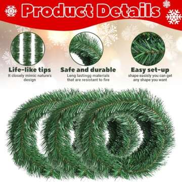 Christmas Garland, 54 Ft Garland for Christmas Decorations, 3 Strands Artificial Pine Garland Soft Greenery Garland for Holiday Wedding Party,Outdoor/Indoor Use