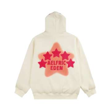 Aelfric Eden Womens Graphic Hoodies Pink Star Print Hoodie Unisex Oversized Hoodies Long Sleeve Pocket Pullover