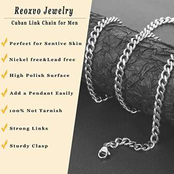 Mens Silver Cuban Link Chain Necklace by Reoxvo