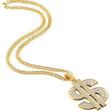 6 Pieces Gold Plated Chain Dollar Necklace for Men with Dollar Sign Pendant Necklace, Hip Hop Dollar Necklace (6 Pieces)