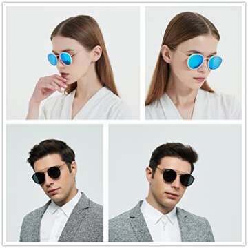 CONRAD RONTGEN Retro Round Sunglasses for Women Men Double Bridge UV400 Protection Gold Frame Ice Blue Lens