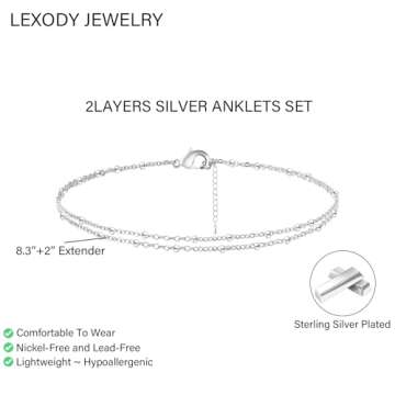 LEXODY Silver/Gold Anklets for Women, Sterling Silver Evil Eye Ankle Bracelets for Women Trendy Dainty Waterproof Anklets Set Adjustable Layered Anklet Bracelets for Women Silver Jewelry Gift