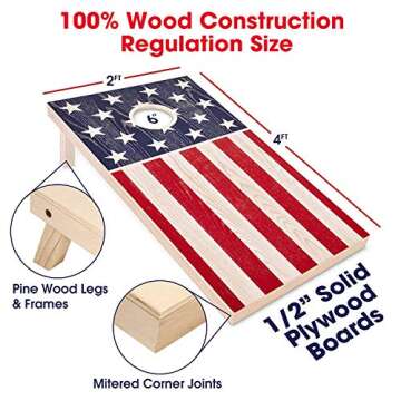 GoSports Flag Series Wood Cornhole Sets – Choose American Flag or State Flags – Includes Two Regulation Size 4 ft x 2 ft Boards, 8 Bean Bags, Carrying Case and Rules