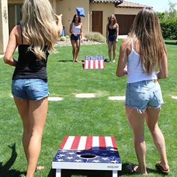 GoSports Flag Series Wood Cornhole Sets – Choose American Flag or State Flags – Includes Two Regulation Size 4 ft x 2 ft Boards, 8 Bean Bags, Carrying Case and Rules