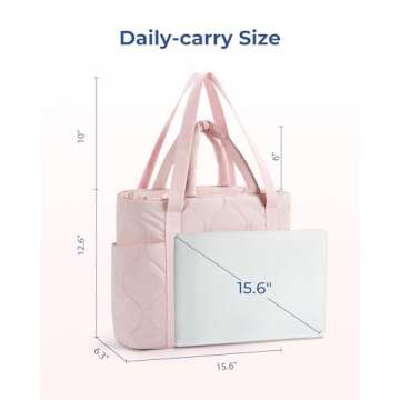 BAGSMART Puffer Tote Bag for Women, Quilted Travel Tote Bag for Work, Large Lightweight Travel Bags with Zipper Brier Rose