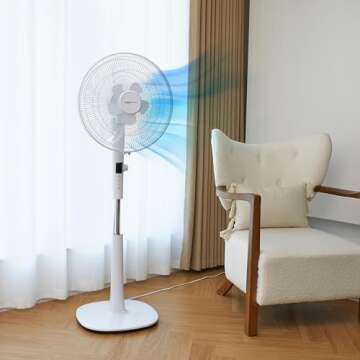 Amazon Basics 16-Inch Pedestal Floor Fan Oscillating Remote, 12-Speed, Energy-Efficient, White