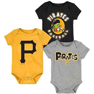 MLB Newborn Infants Everyday Fan 3 Piece Bodysuit Creeper Set (6/9 Months, Pittsburgh Pirates)