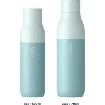 LARQ Bottle PureVis 17 oz - Self-Cleaning and Insulated Stainless Steel Water Bottle with UV Water Purifier and Award-winning Design | Reusable & Travel Friendly, 1-Year Warranty, Seaside Mint