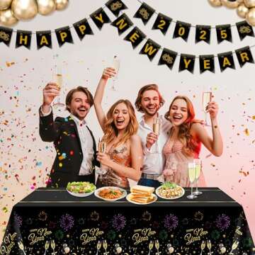 New Year Decorations 2025,Happy New Year Banner with Shiny Letters, 2025 New Year Eve Party Supplies, Premium Black and Gold Party Decorations for New Year Holiday Indoor Outdoor